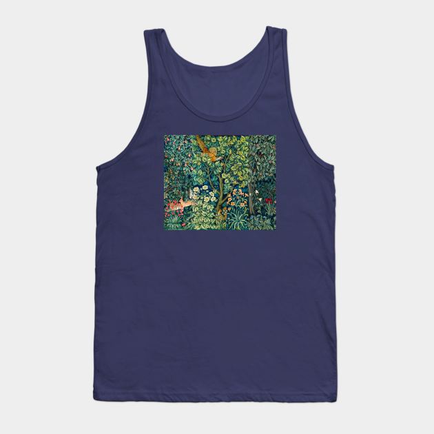 GREENERY,FOREST ANIMALS Pheasant on Tree,Squirrel,Hares,Blue Green Floral Tapestry Tank Top by BulganLumini